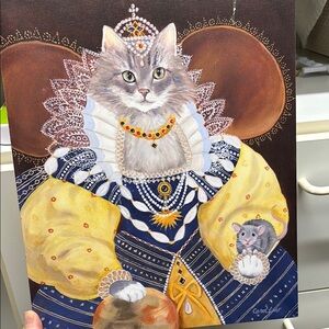 Royal Feline Canvas Art in Gray and Yellow